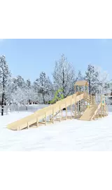 Зимняя деревянная горка "IgraGrad Snow Fox 12 м" с двумя скатами, без окраски, Покрытие: Без покрытия