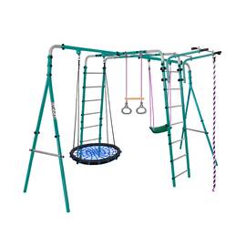 Уличный детский спортивный комплекс Midzumi Tenshi Large XL (синее), Цвет качелей: Черно/синий, Комплектация комплекса: Качели гнездо 100 см