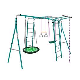 Уличный детский спортивный комплекс Midzumi Tenshi Large XL (зеленое), Цвет качелей: Черно/зеленый, Комплектация комплекса: Качели гнездо 100 см