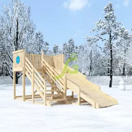 Деревянная зимняя горка "IgraGrad Snow Fox", скат 4 м, без окраски, Покрытие: Без покрытия