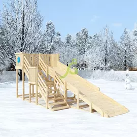 Детская деревянная зимняя горка "IgraGrad Snow Fox", скат 5,9 м без окраски, Покрытие: Без покрытия