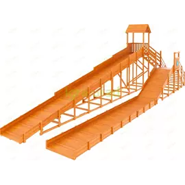 Зимняя деревянная горка "IgraGrad Snow Fox 12 м" с двумя скатами и выкатом 8 м